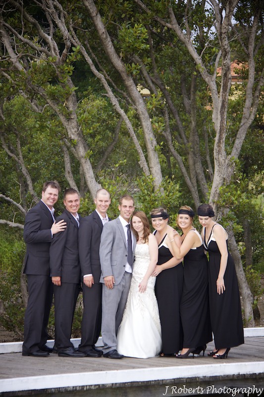Bridal party on jetty - wedding photography sydney